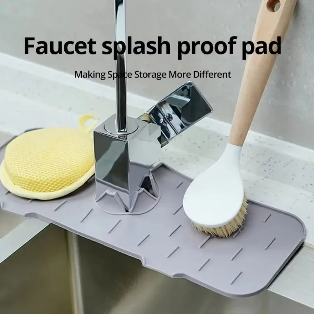 Faucet Mat Kitchen Sink Silicone Splash Pad Drainage Waterstop Bathroom Countertop Protector Quick Dry Tray