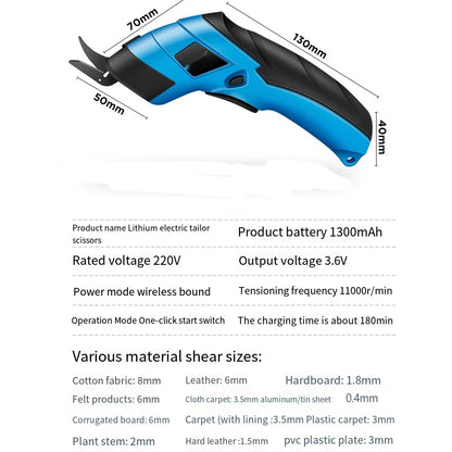 New Cordless Electric Tailoring Scissors USB Charging Suitable for Cutting Cotton Fabric/Leather/Cloth and Other Materials